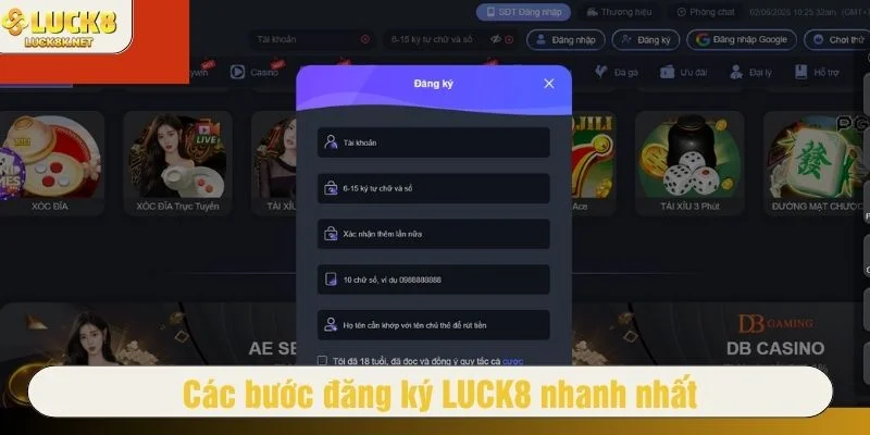 Bạn chỉ cần thực hiện theo các bước hướng dẫn đăng ký LUCK8