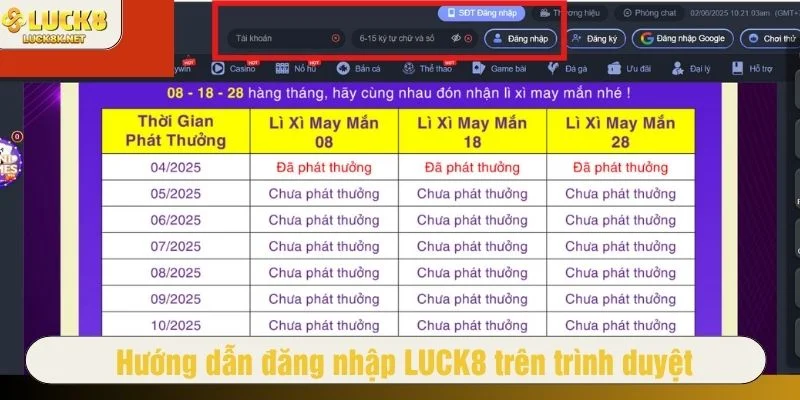 Chỉ cần thực hiện vài bước cơ bản để đăng nhập LUCK8