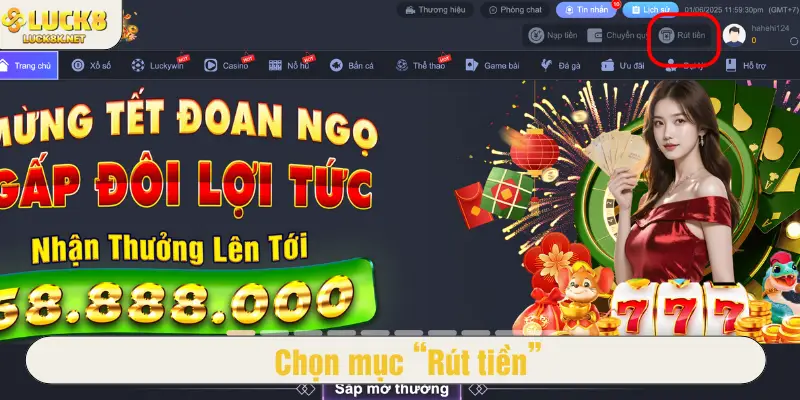 Chọn mục “Rút tiền”