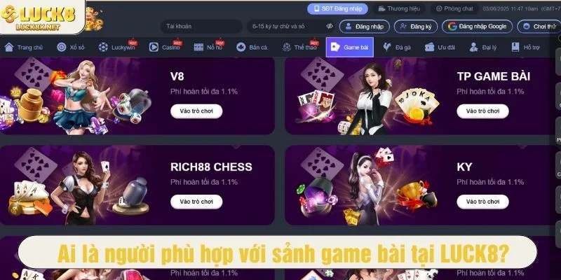 Nhiều game thủ yêu thích game bài trực tuyến LUCK8