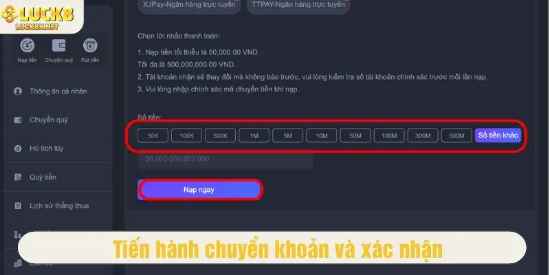 Tiến hành chuyển khoản và xác nhận